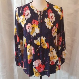 Old Navy sz PS Peasant Blouse Top Navy Floral